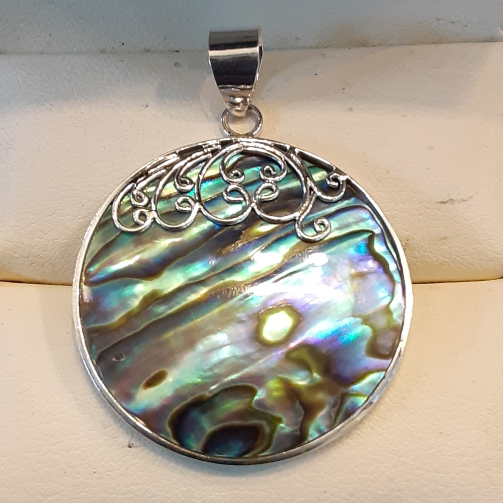 Estate Genuine Abalone 925 Sterling Silver Pendant